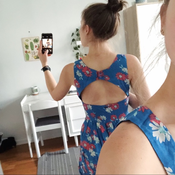 Blue Floral Open-Back Dress - Picture 4 of 7